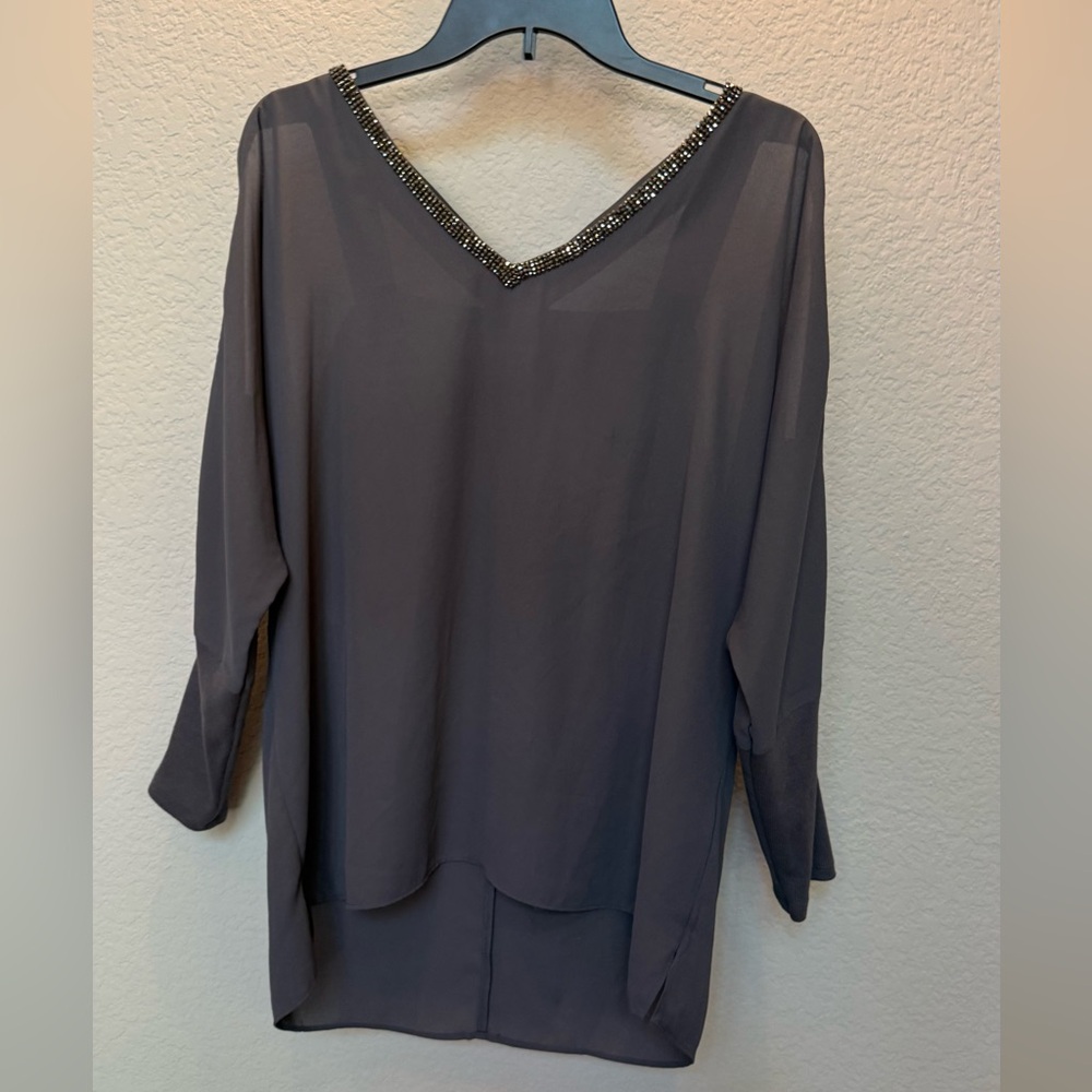 Elegant Gray V-Neck Women's Top